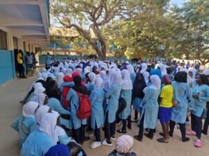 The main gate and campus of Brufut Senior Secondary School in The Gambia